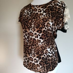 Animal Print Lace Cap Sleeve Blouse